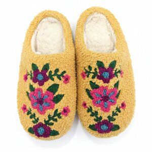 Natural Life Yellow Floral Slippers Women’s Size L 9–10 | Warm Cozy House Shoes